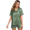 image:imageSWOMOG Womens Silk Satin Pajamas Set Short Sleeve Sleepwear Button Down Top and Shorts Loungewear 2 Piece Pjs Set XS3XLMatcha Solid