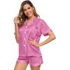 image:imageSWOMOG Womens Silk Satin Pajamas Set Short Sleeve Sleepwear Button Down Top and Shorts Loungewear 2 Piece Pjs Set XS3XLMauve Pink
