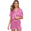 image:imageSWOMOG Womens Silk Satin Pajamas Set Short Sleeve Sleepwear Button Down Top and Shorts Loungewear 2 Piece Pjs Set XS3XLMauve Pink