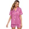 image:imageSWOMOG Womens Silk Satin Pajamas Set Short Sleeve Sleepwear Button Down Top and Shorts Loungewear 2 Piece Pjs Set XS3XLMauve Pink