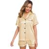 image:imageSWOMOG Womens Silk Satin Pajamas Set Short Sleeve Sleepwear Button Down Top and Shorts Loungewear 2 Piece Pjs Set XS3XLMellow Apricot