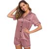 image:imageSWOMOG Womens Silk Satin Pajamas Set Short Sleeve Sleepwear Button Down Top and Shorts Loungewear 2 Piece Pjs Set XS3XLMisty Rose