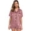 image:imageSWOMOG Womens Silk Satin Pajamas Set Short Sleeve Sleepwear Button Down Top and Shorts Loungewear 2 Piece Pjs Set XS3XLMisty Rose