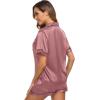 image:imageSWOMOG Womens Silk Satin Pajamas Set Short Sleeve Sleepwear Button Down Top and Shorts Loungewear 2 Piece Pjs Set XS3XLMisty Rose