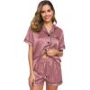 image:imageSWOMOG Womens Silk Satin Pajamas Set Short Sleeve Sleepwear Button Down Top and Shorts Loungewear 2 Piece Pjs Set XS3XLMisty Rose