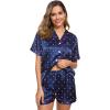 image:imageSWOMOG Womens Silk Satin Pajamas Set Short Sleeve Sleepwear Button Down Top and Shorts Loungewear 2 Piece Pjs Set XS3XLNavy Blue Dots