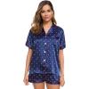 image:imageSWOMOG Womens Silk Satin Pajamas Set Short Sleeve Sleepwear Button Down Top and Shorts Loungewear 2 Piece Pjs Set XS3XLNavy Blue Dots