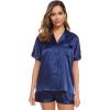 image:imageSWOMOG Womens Silk Satin Pajamas Set Short Sleeve Sleepwear Button Down Top and Shorts Loungewear 2 Piece Pjs Set XS3XLNavy Blue Solid