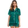 image:imageSWOMOG Womens Silk Satin Pajamas Set Short Sleeve Sleepwear Button Down Top and Shorts Loungewear 2 Piece Pjs Set XS3XLPersian Green