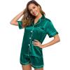 image:imageSWOMOG Womens Silk Satin Pajamas Set Short Sleeve Sleepwear Button Down Top and Shorts Loungewear 2 Piece Pjs Set XS3XLPersian Green
