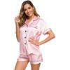 image:imageSWOMOG Womens Silk Satin Pajamas Set Short Sleeve Sleepwear Button Down Top and Shorts Loungewear 2 Piece Pjs Set XS3XLPink