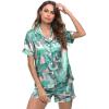 image:imageSWOMOG Womens Silk Satin Pajamas Set Short Sleeve Sleepwear Button Down Top and Shorts Loungewear 2 Piece Pjs Set XS3XLPink Leaves
