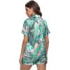 image:imageSWOMOG Womens Silk Satin Pajamas Set Short Sleeve Sleepwear Button Down Top and Shorts Loungewear 2 Piece Pjs Set XS3XLPink Leaves