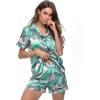 image:imageSWOMOG Womens Silk Satin Pajamas Set Short Sleeve Sleepwear Button Down Top and Shorts Loungewear 2 Piece Pjs Set XS3XLPink Leaves