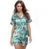 image:imageSWOMOG Womens Silk Satin Pajamas Set Short Sleeve Sleepwear Button Down Top and Shorts Loungewear 2 Piece Pjs Set XS3XLPink Leaves