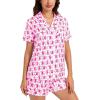 image:imageSWOMOG Womens Silk Satin Pajamas Set Short Sleeve Sleepwear Button Down Top and Shorts Loungewear 2 Piece Pjs Set XS3XLPink Monkey