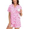 image:imageSWOMOG Womens Silk Satin Pajamas Set Short Sleeve Sleepwear Button Down Top and Shorts Loungewear 2 Piece Pjs Set XS3XLPink Monkey