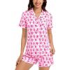 image:imageSWOMOG Womens Silk Satin Pajamas Set Short Sleeve Sleepwear Button Down Top and Shorts Loungewear 2 Piece Pjs Set XS3XLPink Monkey