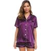 image:imageSWOMOG Womens Silk Satin Pajamas Set Short Sleeve Sleepwear Button Down Top and Shorts Loungewear 2 Piece Pjs Set XS3XLPurple