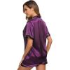 image:imageSWOMOG Womens Silk Satin Pajamas Set Short Sleeve Sleepwear Button Down Top and Shorts Loungewear 2 Piece Pjs Set XS3XLPurple