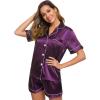 image:imageSWOMOG Womens Silk Satin Pajamas Set Short Sleeve Sleepwear Button Down Top and Shorts Loungewear 2 Piece Pjs Set XS3XLPurple