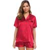 image:imageSWOMOG Womens Silk Satin Pajamas Set Short Sleeve Sleepwear Button Down Top and Shorts Loungewear 2 Piece Pjs Set XS3XLRed Solid
