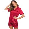 image:imageSWOMOG Womens Silk Satin Pajamas Set Short Sleeve Sleepwear Button Down Top and Shorts Loungewear 2 Piece Pjs Set XS3XLRed Solid