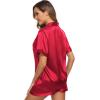 image:imageSWOMOG Womens Silk Satin Pajamas Set Short Sleeve Sleepwear Button Down Top and Shorts Loungewear 2 Piece Pjs Set XS3XLRed Solid