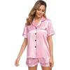 image:imageSWOMOG Womens Silk Satin Pajamas Set Short Sleeve Sleepwear Button Down Top and Shorts Loungewear 2 Piece Pjs Set XS3XLRose Pink