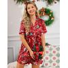 image:imageSWOMOG Womens Silk Satin Pajamas Set Short Sleeve Sleepwear Button Down Top and Shorts Loungewear 2 Piece Pjs Set XS3XLSantas Red Festive Print