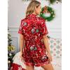image:imageSWOMOG Womens Silk Satin Pajamas Set Short Sleeve Sleepwear Button Down Top and Shorts Loungewear 2 Piece Pjs Set XS3XLSantas Red Festive Print