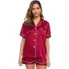image:imageSWOMOG Womens Silk Satin Pajamas Set Short Sleeve Sleepwear Button Down Top and Shorts Loungewear 2 Piece Pjs Set XS3XLScarlet Red