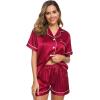 image:imageSWOMOG Womens Silk Satin Pajamas Set Short Sleeve Sleepwear Button Down Top and Shorts Loungewear 2 Piece Pjs Set XS3XLScarlet Red