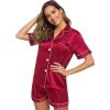image:imageSWOMOG Womens Silk Satin Pajamas Set Short Sleeve Sleepwear Button Down Top and Shorts Loungewear 2 Piece Pjs Set XS3XLScarlet Red