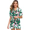 image:imageSWOMOG Womens Silk Satin Pajamas Set Short Sleeve Sleepwear Button Down Top and Shorts Loungewear 2 Piece Pjs Set XS3XLTropic