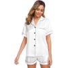 image:imageSWOMOG Womens Silk Satin Pajamas Set Short Sleeve Sleepwear Button Down Top and Shorts Loungewear 2 Piece Pjs Set XS3XLWhite