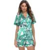 image:imageSWOMOG Womens Silk Satin Pajamas Set Short Sleeve Sleepwear Button Down Top and Shorts Loungewear 2 Piece Pjs Set XS3XLWhite Leaves