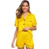 image:imageSWOMOG Womens Silk Satin Pajamas Set Short Sleeve Sleepwear Button Down Top and Shorts Loungewear 2 Piece Pjs Set XS3XLYellow