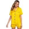 image:imageSWOMOG Womens Silk Satin Pajamas Set Short Sleeve Sleepwear Button Down Top and Shorts Loungewear 2 Piece Pjs Set XS3XLYellow