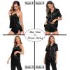 image:imageSWOMOG Womens Silk Satin Pajamas Sets 4pcs Sleepwear Sexy Cami Shorts Set and Button Down Short Sleeve Pjs LoungewearBlack