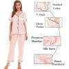 image:imageSWOMOG Womens Silk Satin Pajamas Sets 4pcs Sleepwear Sexy Cami Shorts Set and Button Down Short Sleeve Pjs LoungewearBlush Pink