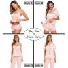image:imageSWOMOG Womens Silk Satin Pajamas Sets 4pcs Sleepwear Sexy Cami Shorts Set and Button Down Short Sleeve Pjs LoungewearBlush Pink