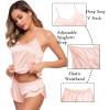 image:imageSWOMOG Womens Silk Satin Pajamas Sets 4pcs Sleepwear Sexy Cami Shorts Set and Button Down Short Sleeve Pjs LoungewearBlush Pink