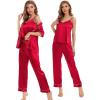 image:imageSWOMOG Womens Silk Satin Pajamas Sets 4pcs Sleepwear Sexy Cami Shorts Set and Button Down Short Sleeve Pjs LoungewearChristmas Red