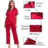 image:imageSWOMOG Womens Silk Satin Pajamas Sets 4pcs Sleepwear Sexy Cami Shorts Set and Button Down Short Sleeve Pjs LoungewearChristmas Red