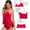 image:imageSWOMOG Womens Silk Satin Pajamas Sets 4pcs Sleepwear Sexy Cami Shorts Set and Button Down Short Sleeve Pjs LoungewearChristmas Red