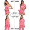 image:imageSWOMOG Womens Silk Satin Pajamas Sets 4pcs Sleepwear Sexy Cami Shorts Set and Button Down Short Sleeve Pjs LoungewearCoral Red