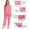 image:imageSWOMOG Womens Silk Satin Pajamas Sets 4pcs Sleepwear Sexy Cami Shorts Set and Button Down Short Sleeve Pjs LoungewearCoral Red