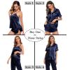 image:imageSWOMOG Womens Silk Satin Pajamas Sets 4pcs Sleepwear Sexy Cami Shorts Set and Button Down Short Sleeve Pjs LoungewearDeep Navy Blue