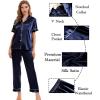 image:imageSWOMOG Womens Silk Satin Pajamas Sets 4pcs Sleepwear Sexy Cami Shorts Set and Button Down Short Sleeve Pjs LoungewearDeep Navy Blue